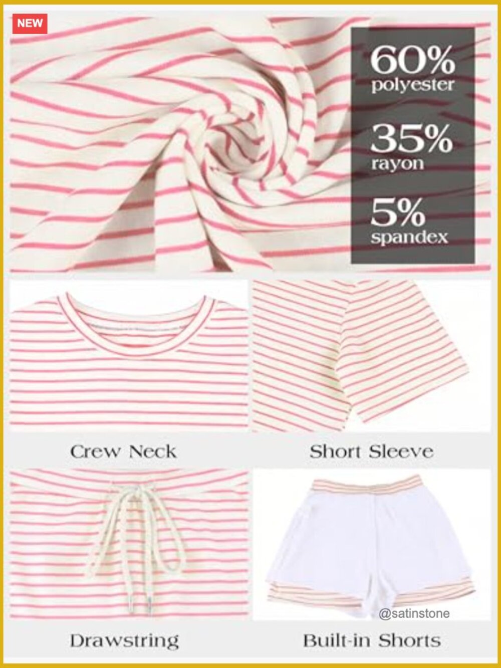 2 Piece Striped Mini Skirt and Top Set Short Sleeve T Shirt Matching Skort Sets - Picture 3 of 7